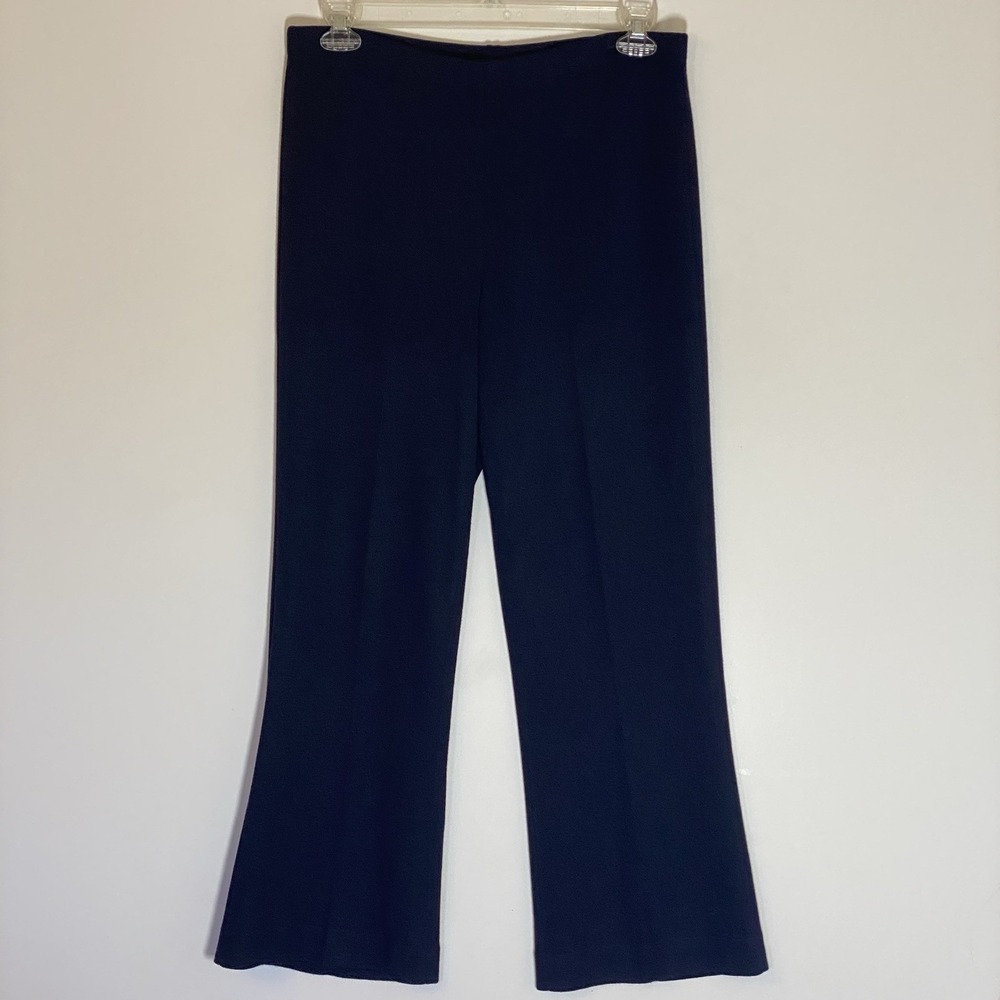 St John Pants Womens 12‎ Blue Wool Stretch Luxury Wide Leg Casual Trousers Comfy